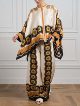 Pantalones anchos y holgados con estampado floral de satén